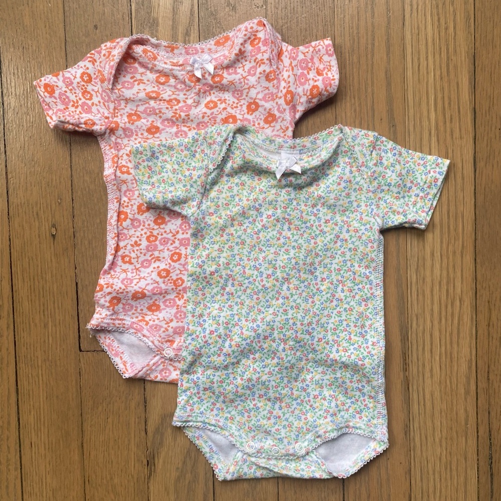 Vintage Petit Bateau Floral Short-Sleeve Baby One Pieces Sz 0-3M
